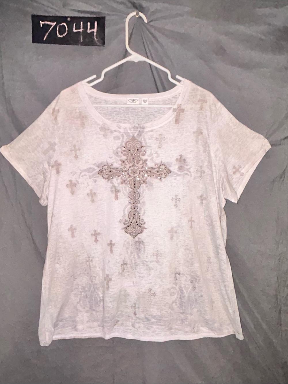 Cato White Short Sleeve Tee with Embellished Cross